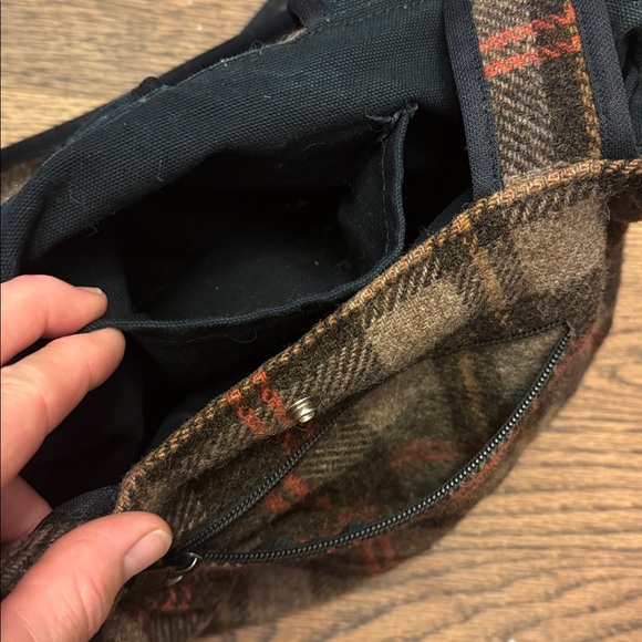Johnson woolen mills purse made in Vermont brown orange wool plaid medium NEW - Picture 12 of 16